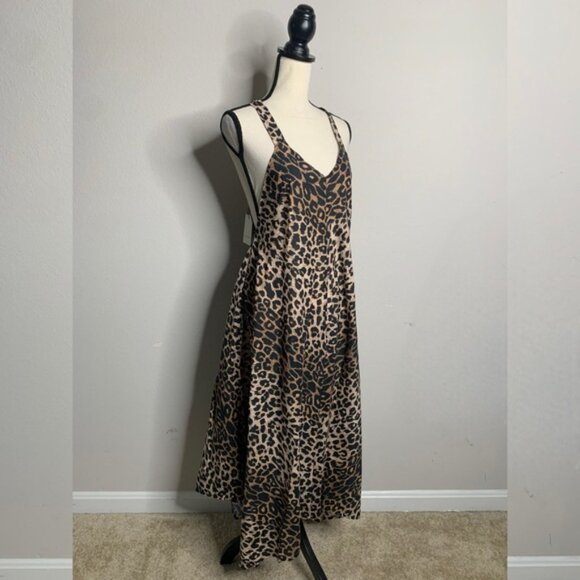 NWT All Saints Lil Leppo Brown Animal Print Asymmetrical Mini Dress - Picture 3 of 16